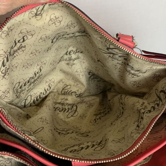 Guess Rose Pink White Panel Satchel Tote Handbag - Picture 11 of 16